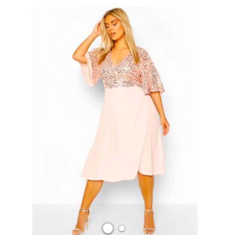 Boohoo Blush Sequin Midi Dress